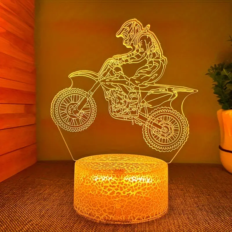 1pc Creative 3D Night Light, Cracked Colorful Motocross Competitive Light,  USB Atmosphere Desk Lamp With Touch Button 16 Color Remote Control 6.73x5.