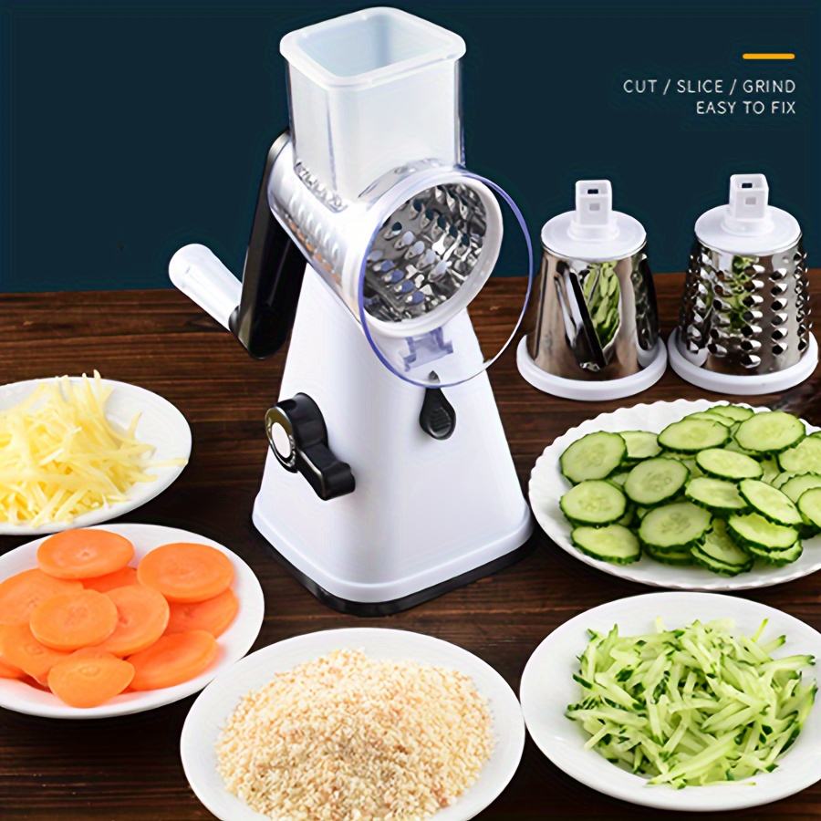 Kitchen Manual Rotary Cheese Grater With Handle - Round Cheese Shredder  Grater With 3 Interchangeable Stainless Steel Blades - Easy To Use Fruit,  Nut