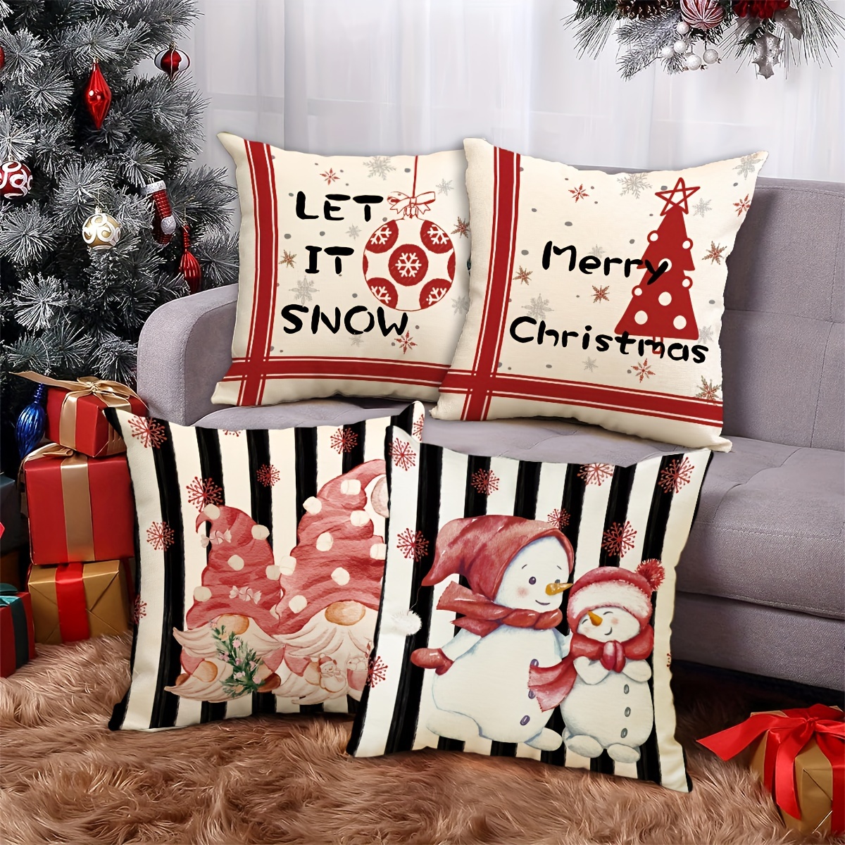 4pcs Blue Christmas Pillow Cases, Farmhouse Christmas Ornaments Merry  Christmas Tree Snowflake Elk Decorative Cushions For Home Sofa, 45x45cm,  Set Of 4, Pillow Insert Not Included