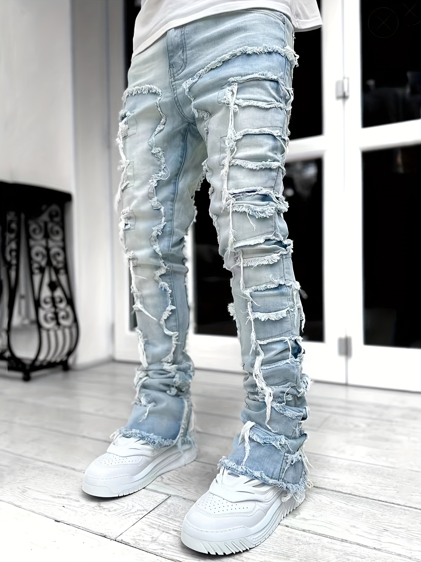 Slim Fit Jeans Men's Casual Street Style Medium Stretch - Temu Canada