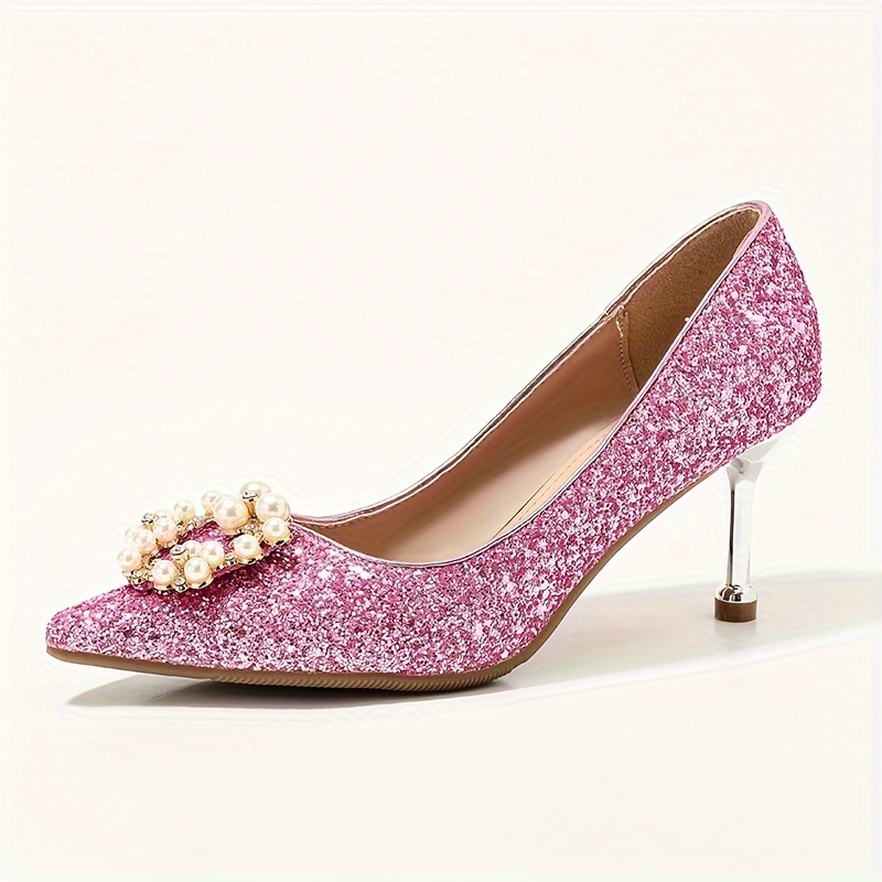 Pink glitter best sale kitten heels