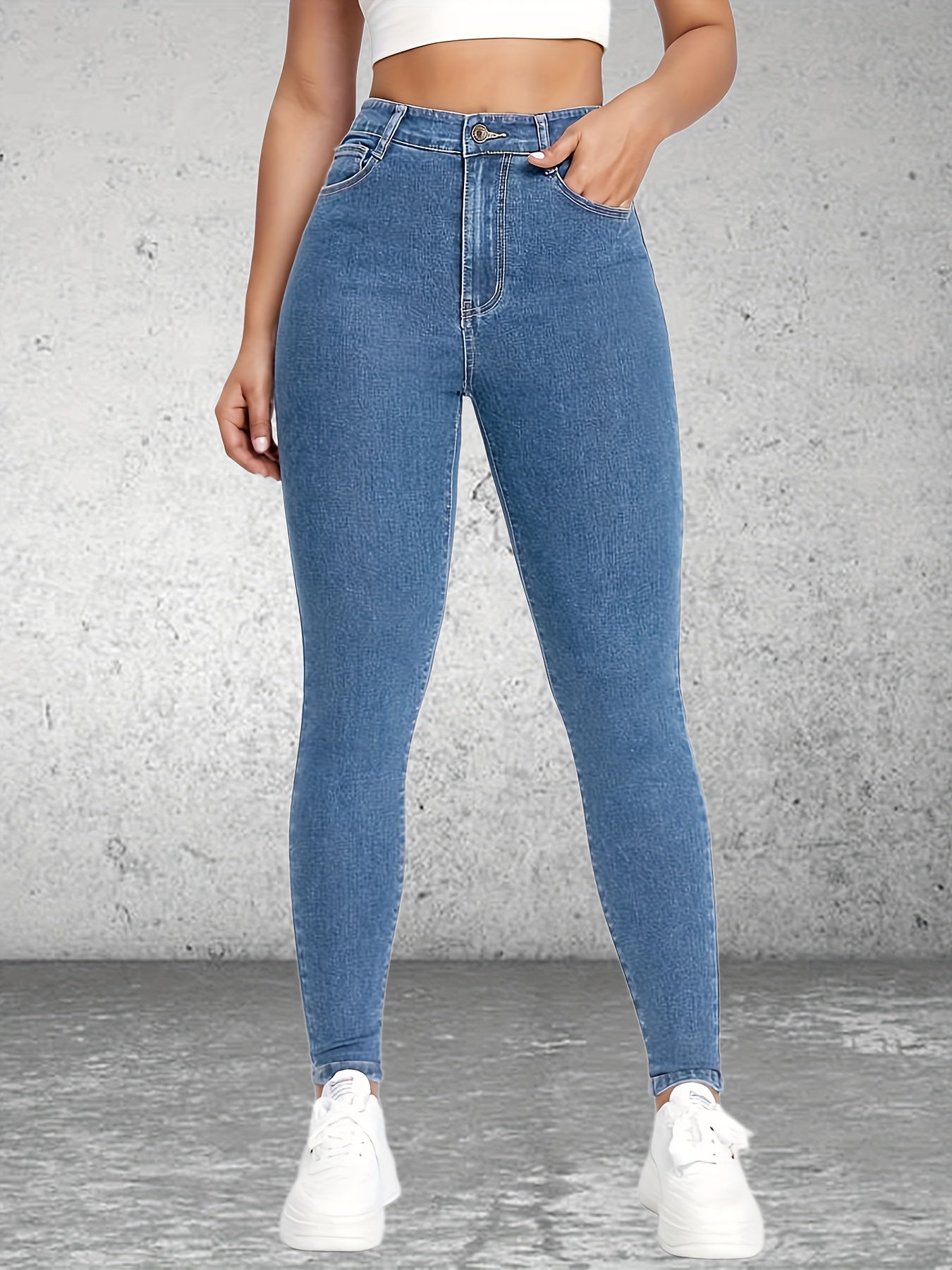 Pantalones vaqueros ajustados de cintura alta para mujer, Jeans