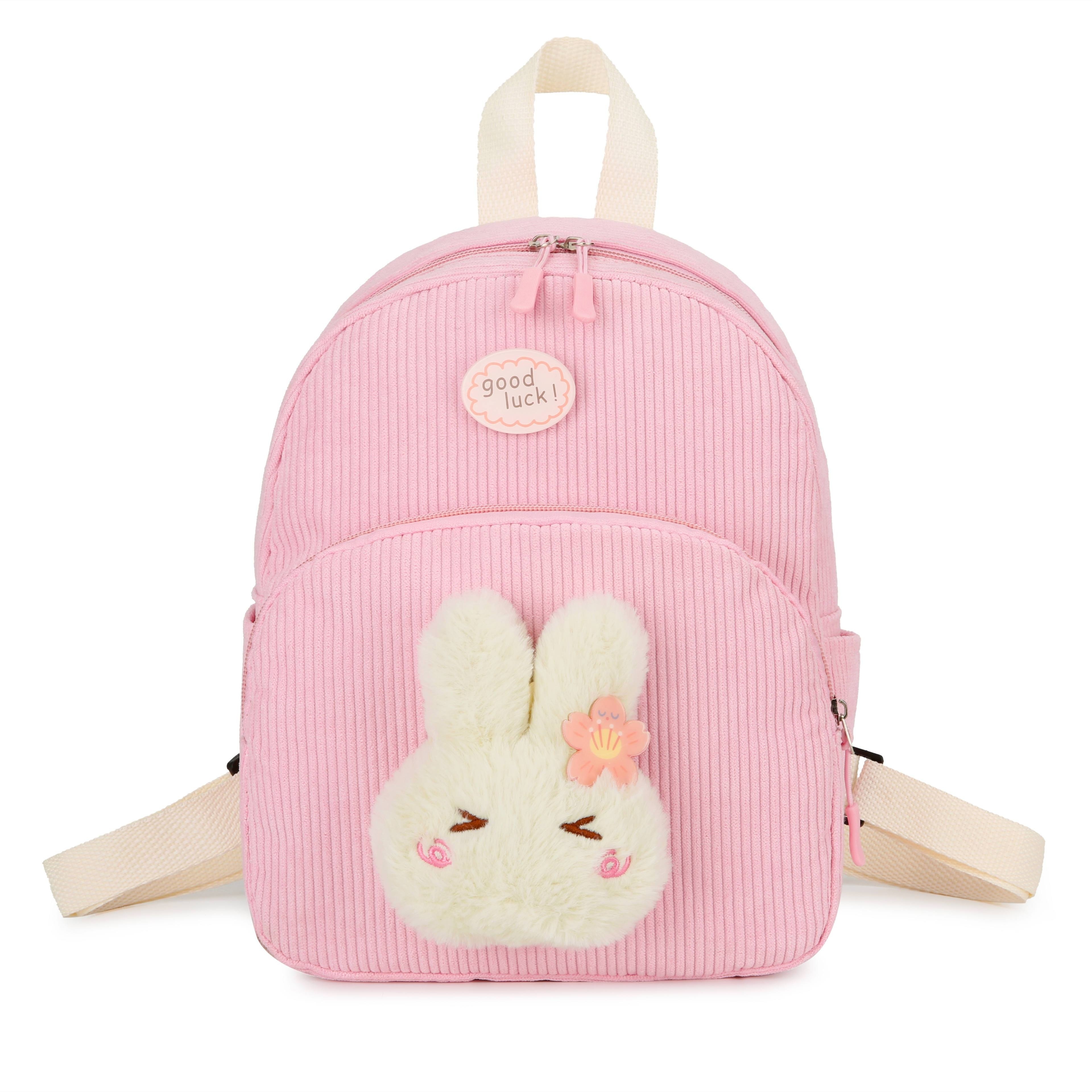 

1pc Girl's Corduroy Fabric Cute Cartoon Small Backpack, Suitable For All Seasons With Zipper Closure