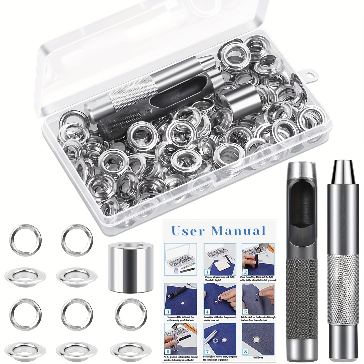 Grommet Tool Kit With 100 Metal Eyelets With Washers In Gold - Temu