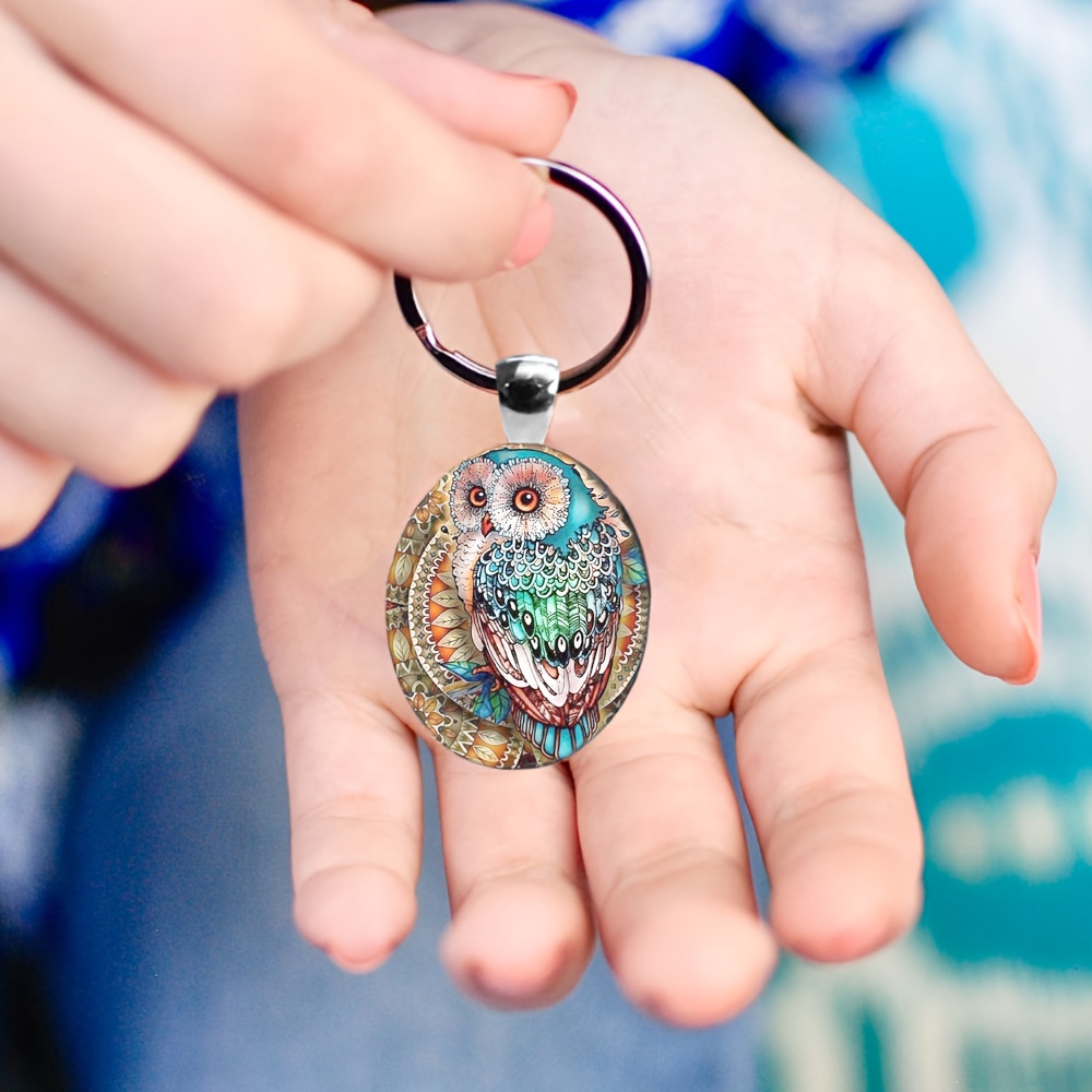 retro style colorful owl pattern transparent key ring holiday birthday   gift for   details 3