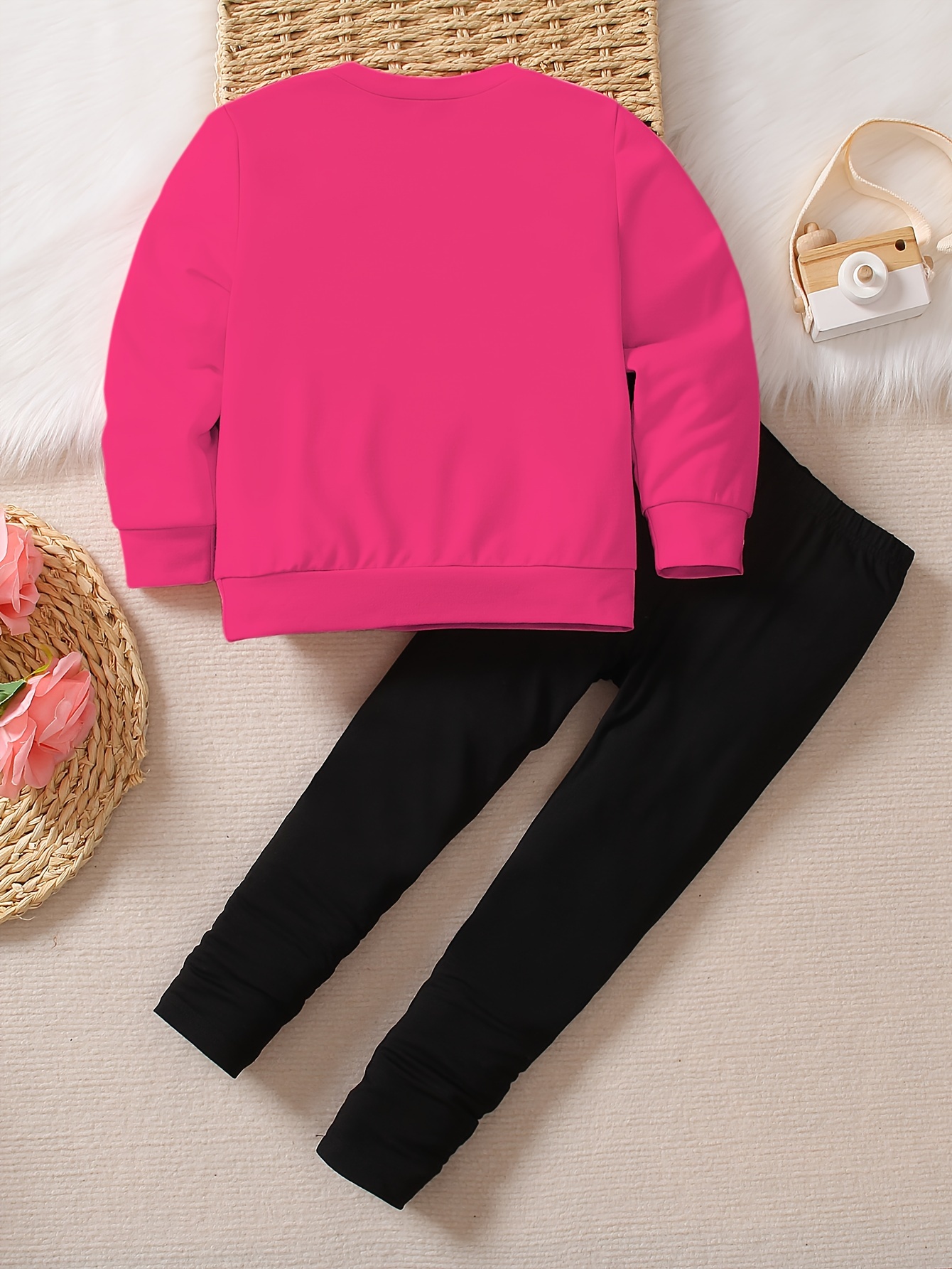 Girl's Cat Print Outfit Sweatshirt Leggings Set Casual Long - Temu Canada