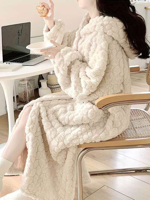 Women's Fleece Plush Robe By Casual Nights | Cozy Knee-Length Bathrobe With Pockets, Shawl Collar