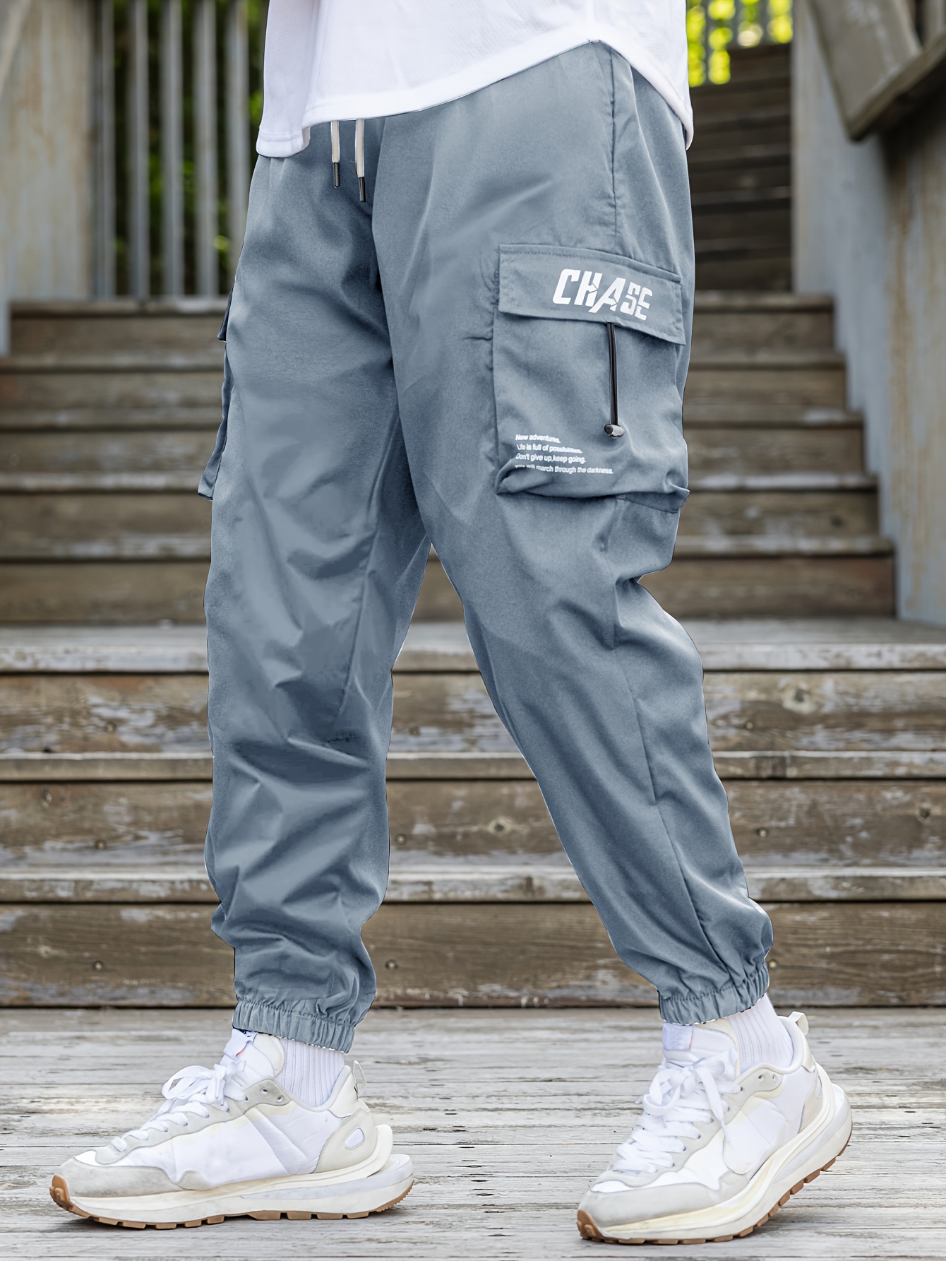 Mens Baggy Pants Loose Fit Cargo Trouser Hip Hop Loose Solid Color