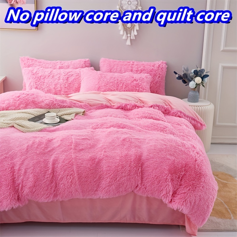 Fluffy comforters Cover Twin Size - Ultra Soft Plush Pink Bedding Sets 2  Pieces (1 Faux Fur Comforter Cover + 1 Fuzzy Pillow case ) Girls Shaggy  Pink