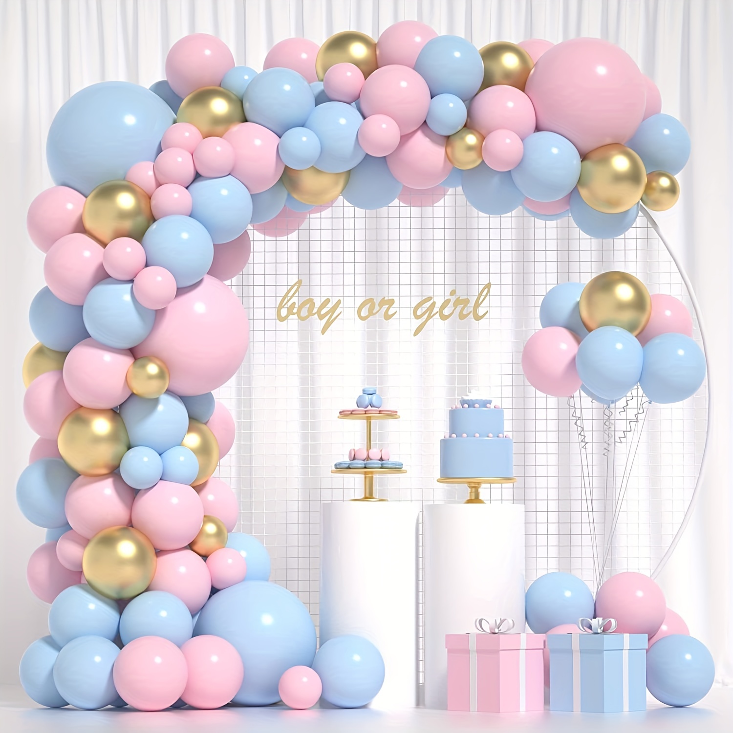 142pcs, Gender Reveal Balloons Arch Kit - Pink and Blue Metallic Balloons  for He or She, Boy or Girl Party Supplies - Gender Reveal Decorations for Ge