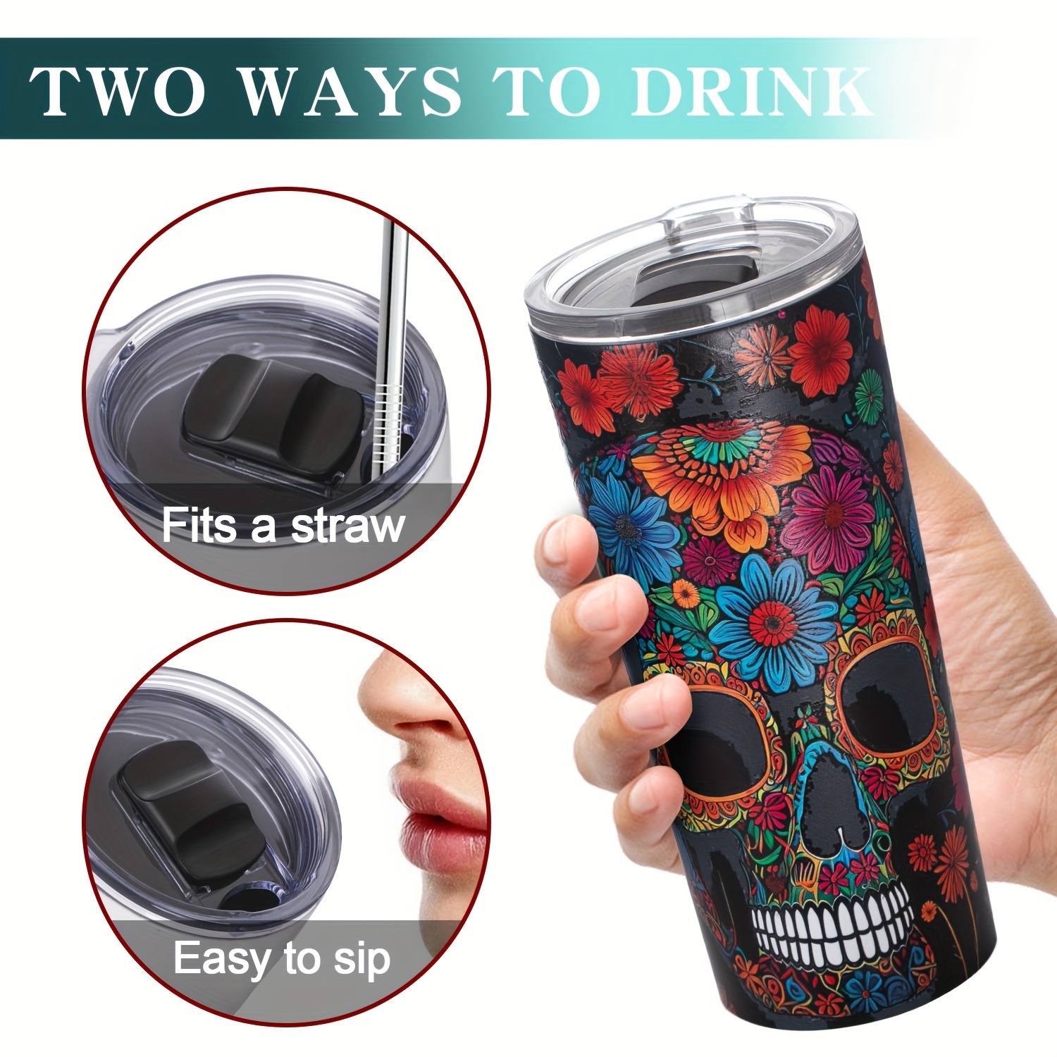 Double Walled Skull Tumbler With Lid And Straw - Perfect For Summer And  Winter Drinks, Travel, And Halloween Decor - Temu