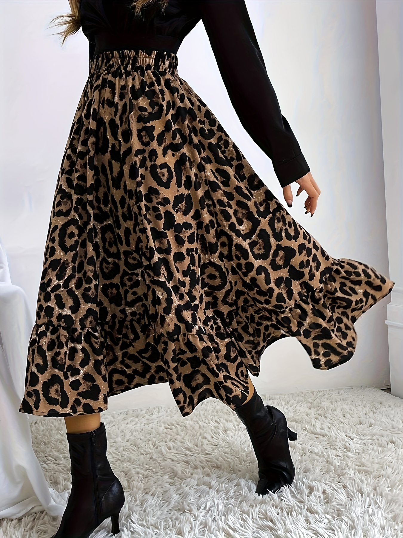 Plus Size Leopard Print Ruffle Hem Skirt Casual Elastic - Temu