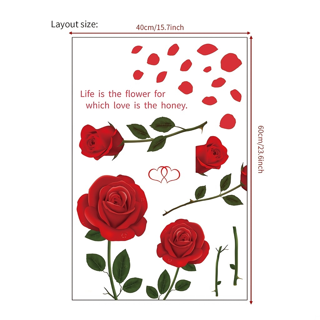 Red Rose Flower Stickers Floral Decals Waterproof Butterfly - Temu