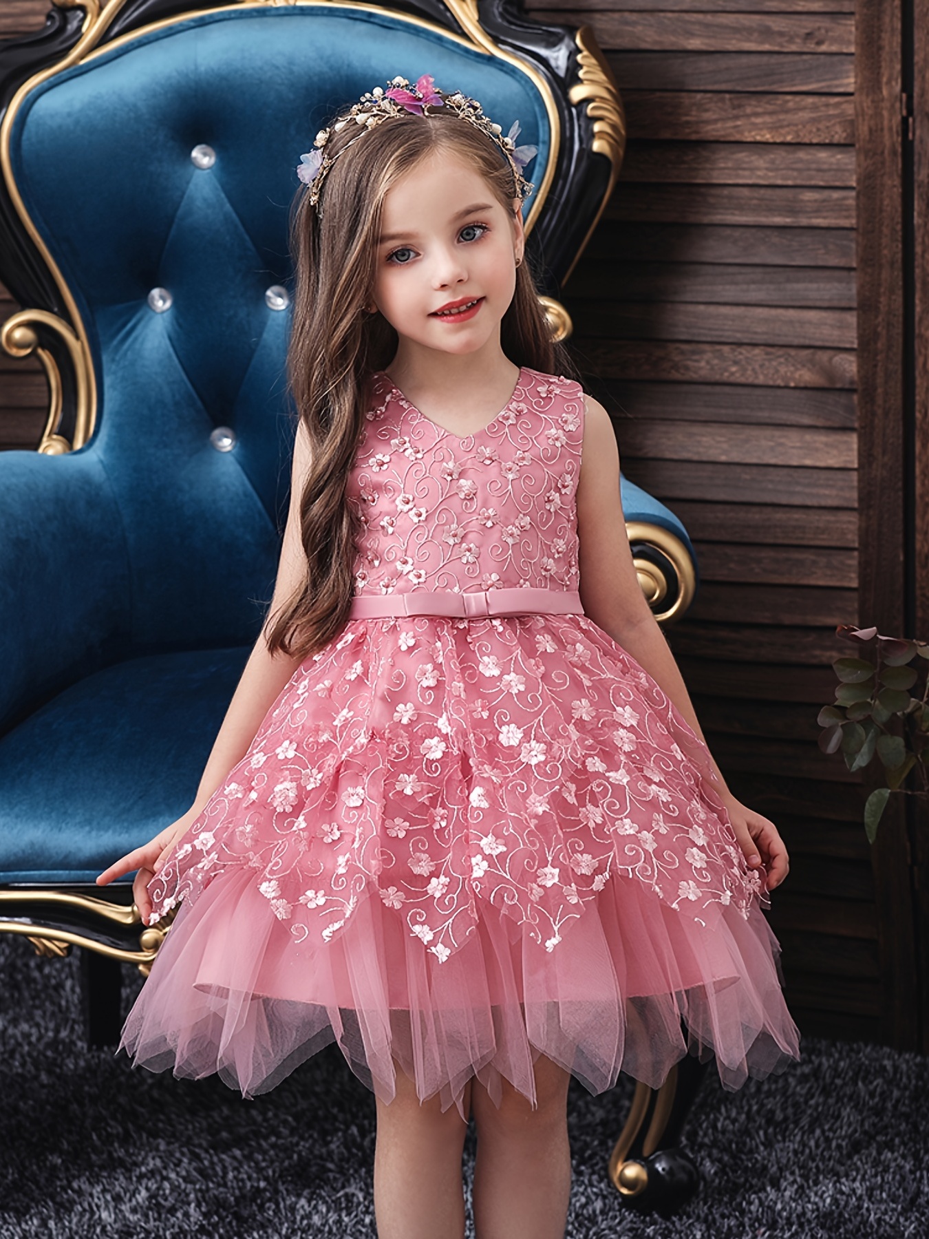 Vestido Azul Para Niñas de Encajes Princesa Fiesta Quinces Bodas Cumpleaños  Bebe