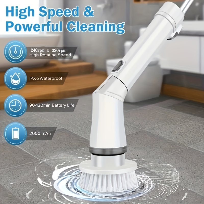 Electric Spin Scrubber, Cordless Cleaning Brush Tub Tile Medium, A-white