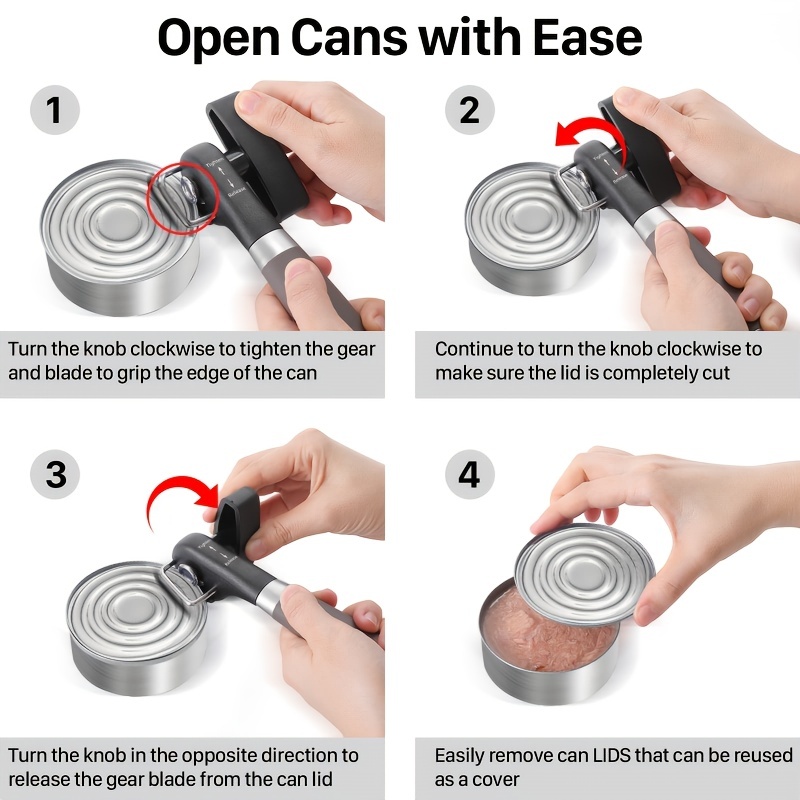 Handheld Can Opener Smooth Edge Cut Stainless Steel Blades