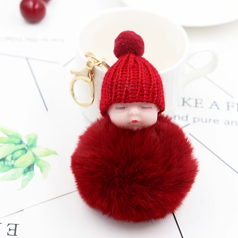 Adorable Sleeping Doll Fluffy Pom Pom Keychain Fur Ball Charm Keyrings Bags  Pendant - Temu