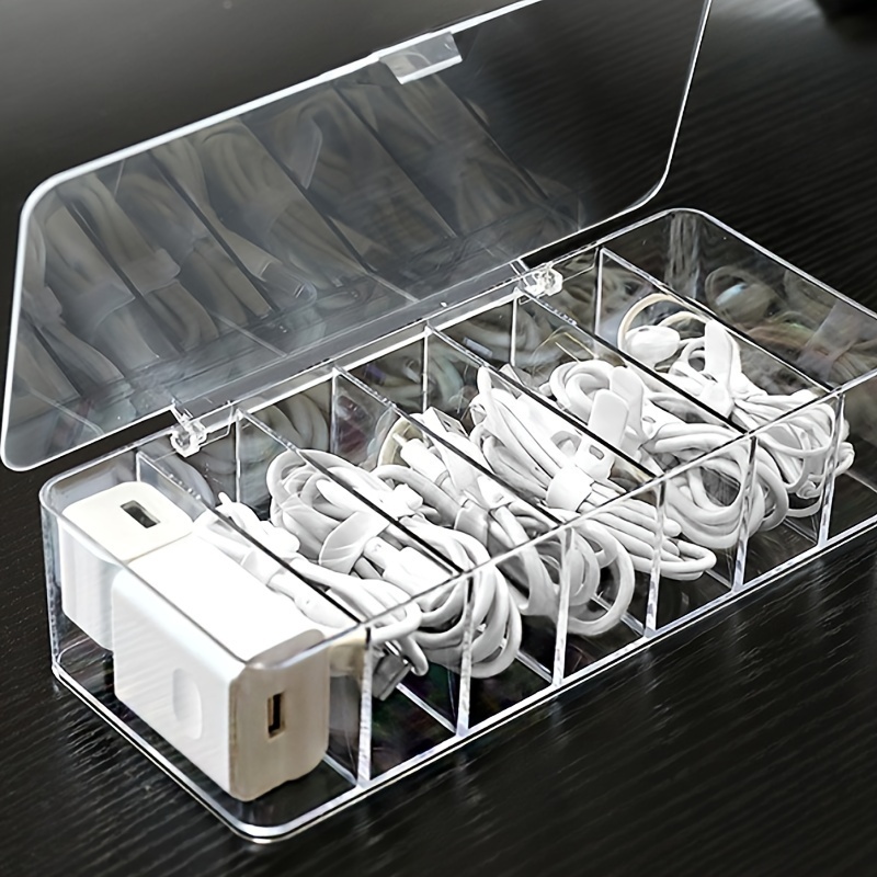 See-Through Charge Cable Organizer Box,Data Cable Management Box USB Cord  Sorter, Compact Cosmetics Organizer Box