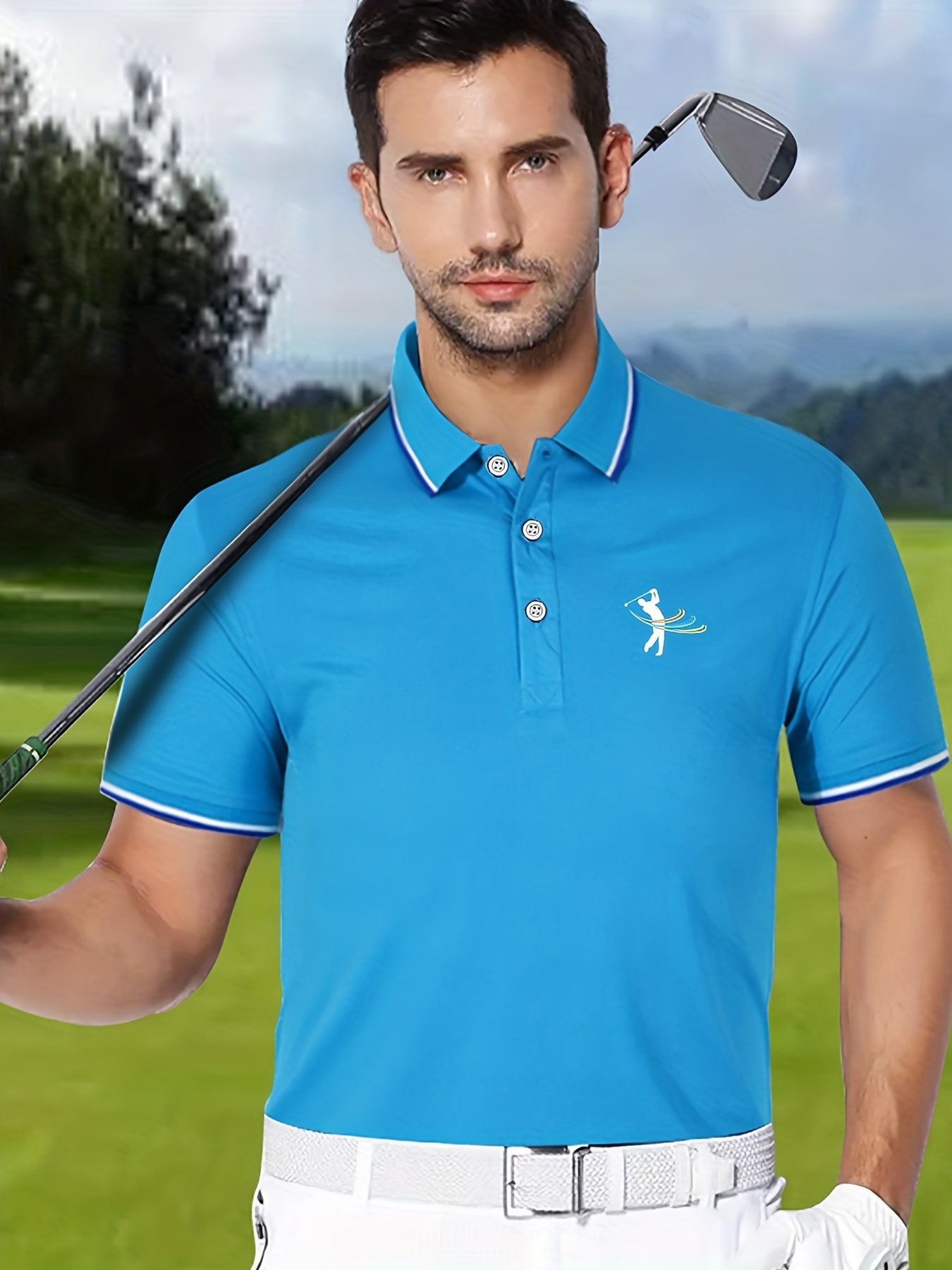 Men's Comfy Golf Print Shirt Casual Slightly Stretch - Temu Canada