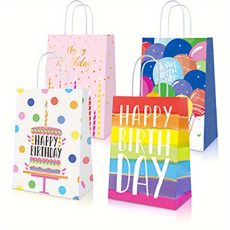Bolsa de regalo de cumpleaños con asa y papel de seda, 12 bolsas de regalo  de varios tamaños y diseños, grande, mediano, bolsa de regalo de cumpleaños