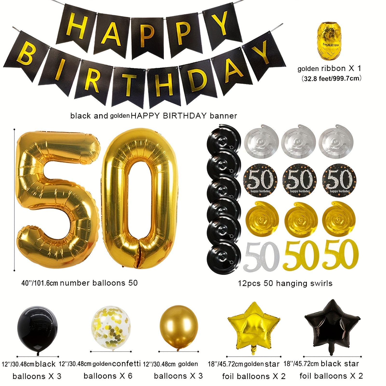 Set, decoraciones de 50 cumpleaños para hombres, mujeres, decoración de  fiesta de 50 cumpleaños, decoraciones de cumpleaños de 50 años, globos  sobre l