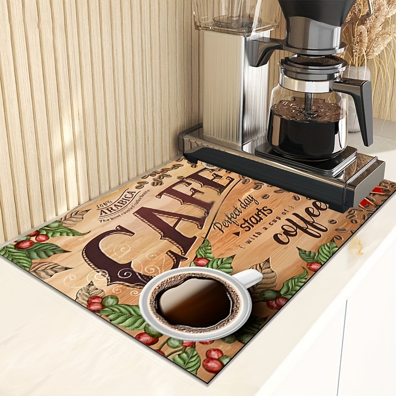 1pc Coffee Printed Bar Mat Dish Drying Mat Soft Rubber - Temu