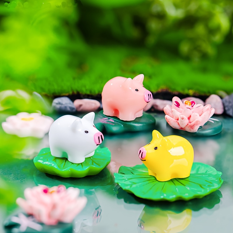 10/5pcs Kawaii Mini Resin Pig Cartoon Pigs Miniatures Terrarium Figurines  Luminous Ornaments Car Home Decoration Accessories