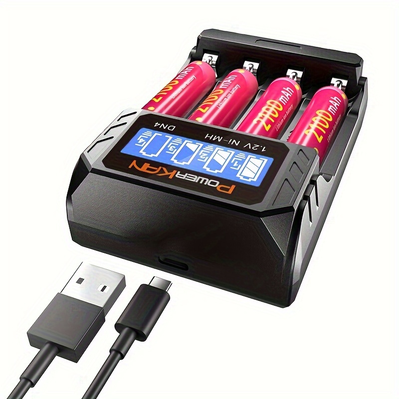 (1 kom) Powerkan 1.2V Aa Aaa Ni-Mh Punjač za LCD baterije, Elektronički punjač baterija Zdrava obiteljska potrepština Kućanski punjač baterija, Može samostalno puniti 4 AA ili AAA punjive baterije, 5V/2A ulazna prijenosna stanica za punjenje