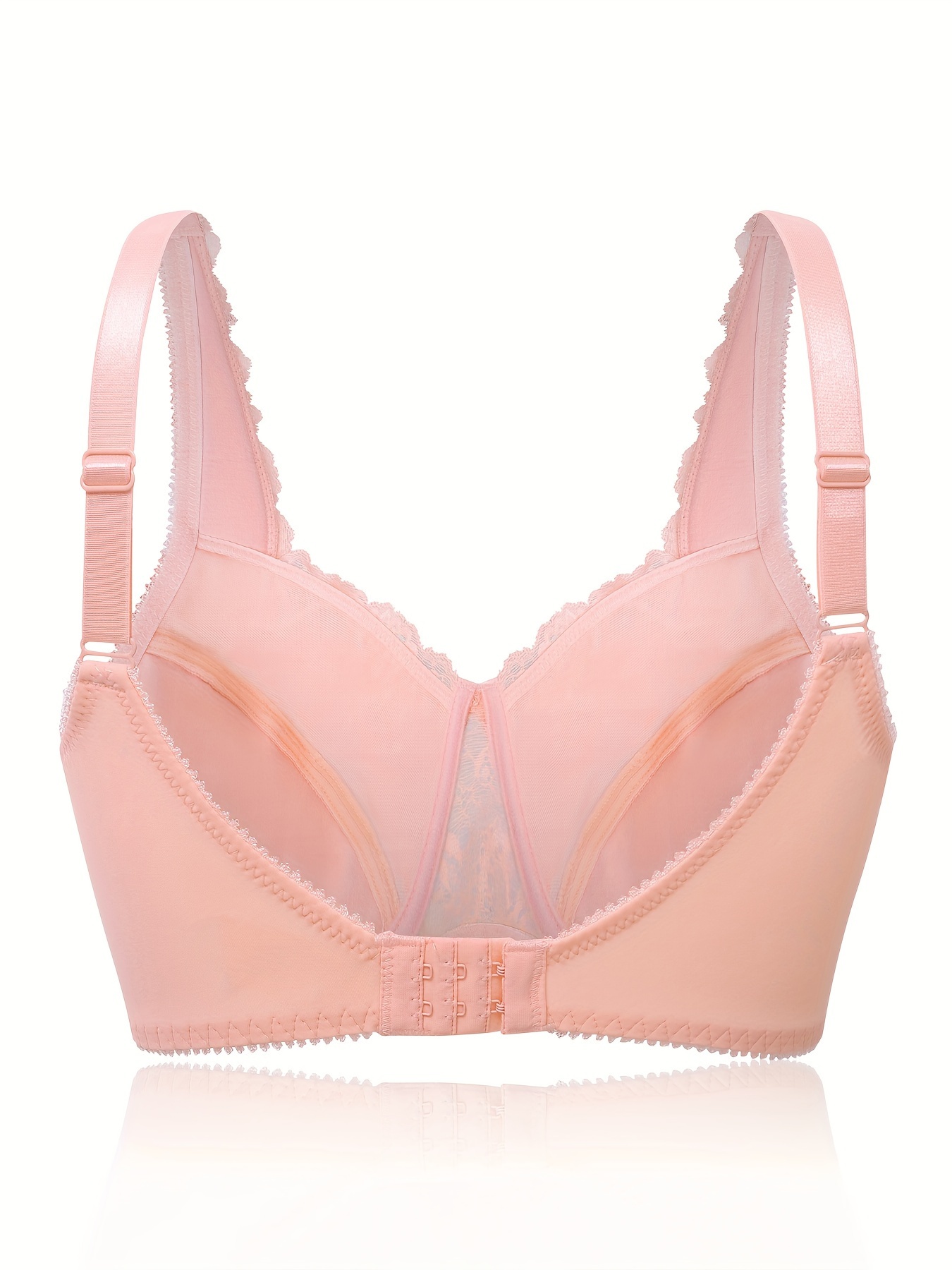 Lace See Through Full Coverage Gather Push Up Minimizer Bra Pink