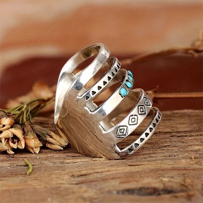 Boho Engraved Vintage Pine Stone Ring for Men