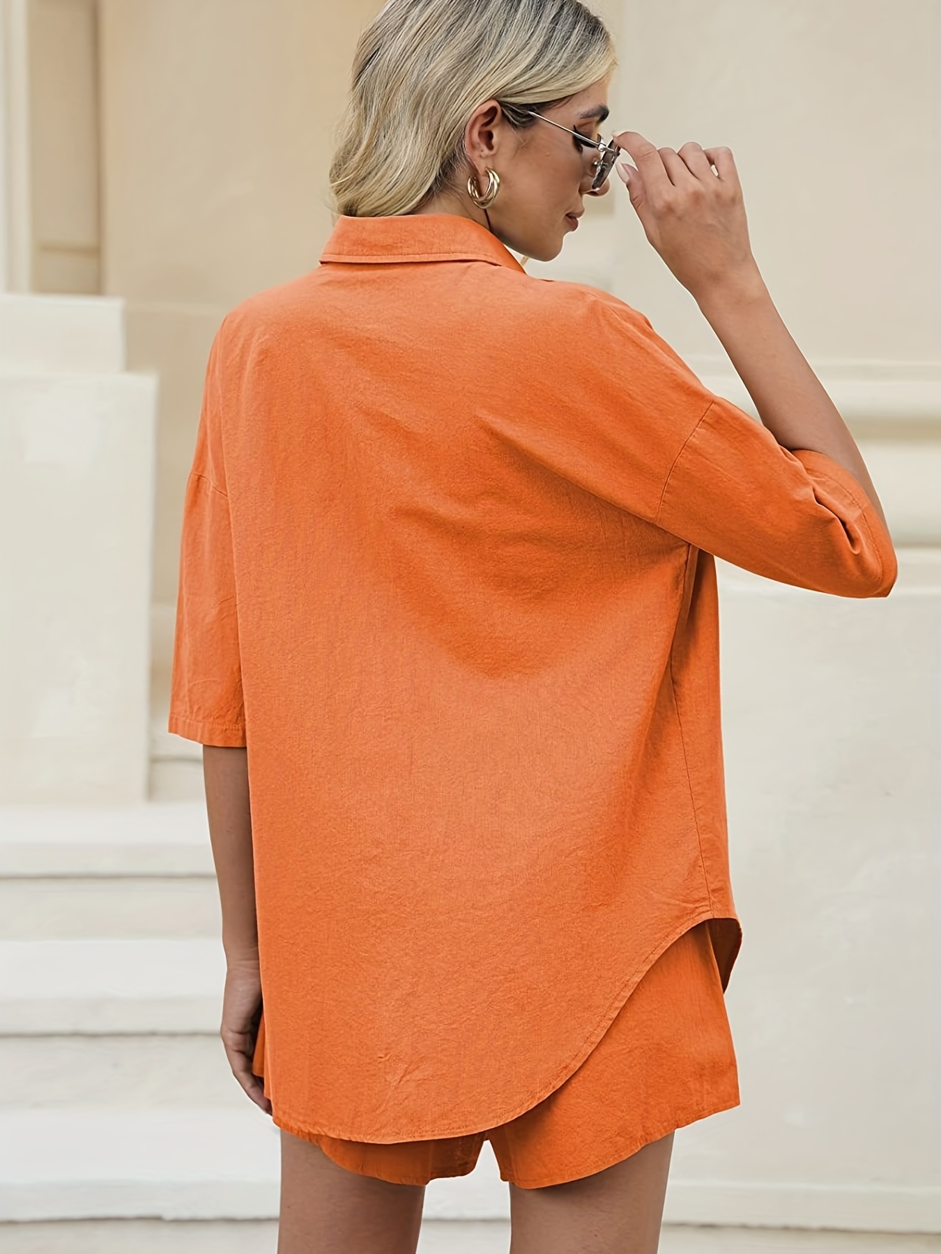 Casual Drop Shoulder Blouse & Drawstring Shorts Set for Women