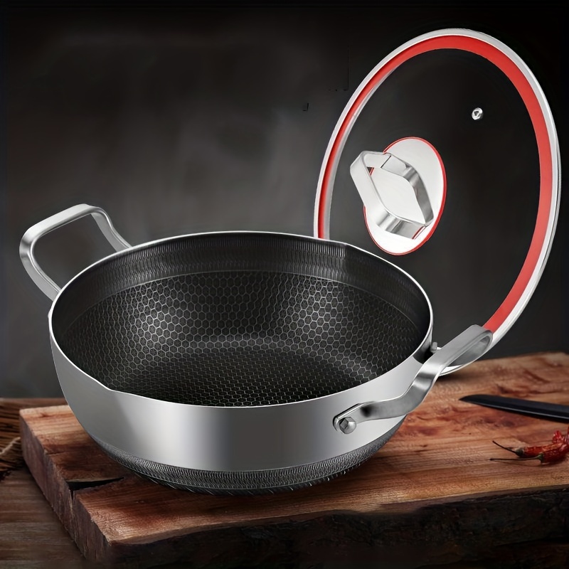 Wok Pan Induction Cooktop Compatible Without Lids Pots and Pans Fry Pan Non