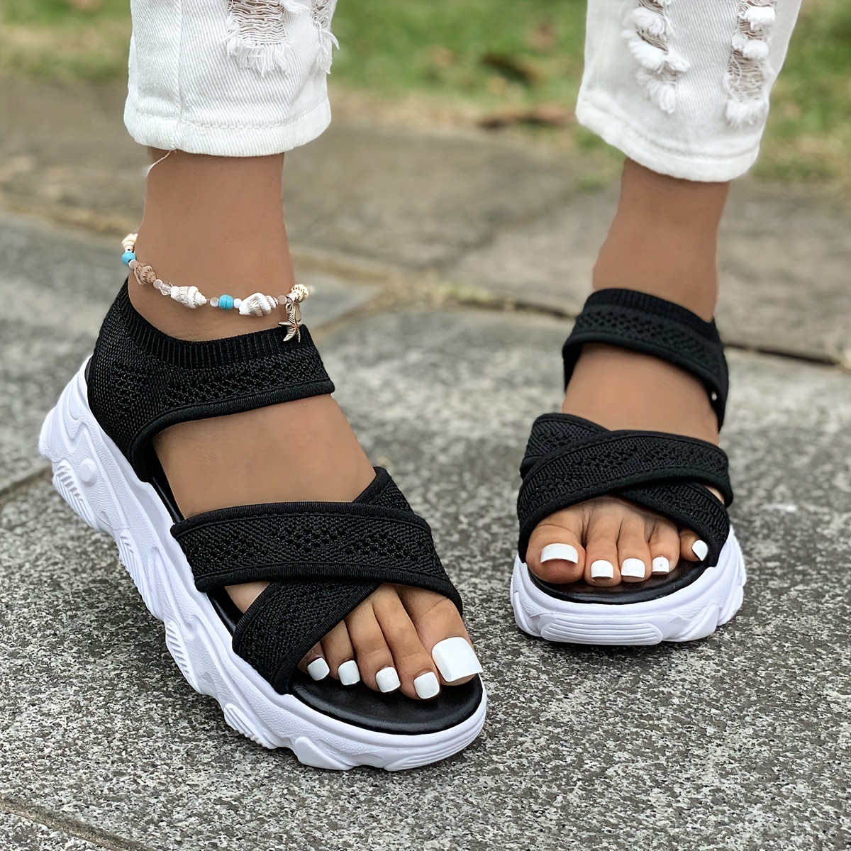 mangel risiko Forudsætning Women's Platform Sports Sandals, Cross Strap Open Toe Slip On Shoes, Casual  Breathable Outdoor Sandals - Temu