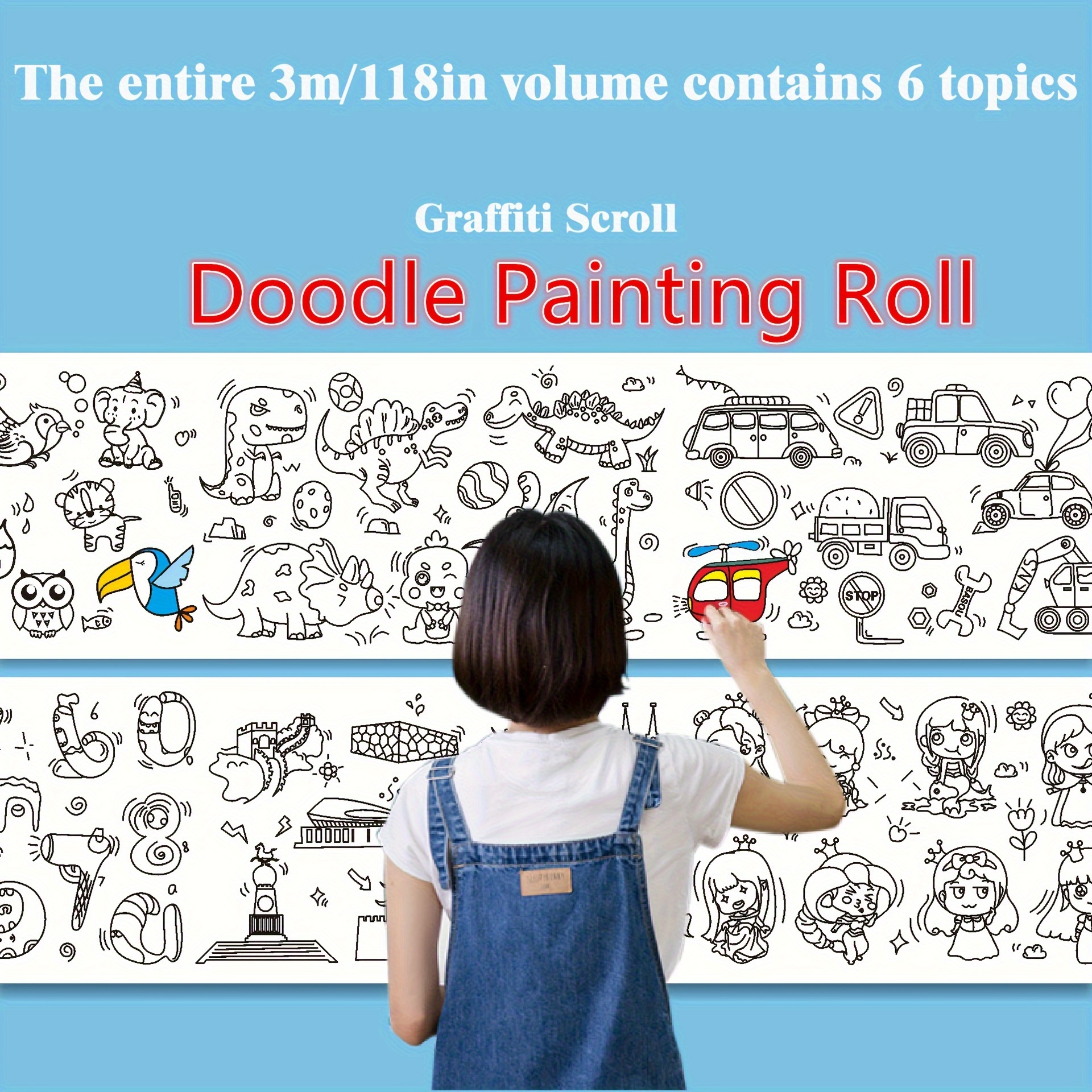 Drawing Paper Roll for Children Painting Color Filling Paper Art Paper Roll for Imagination Group Activities , Outer Space, Size: 1000cmx30cm, Blue