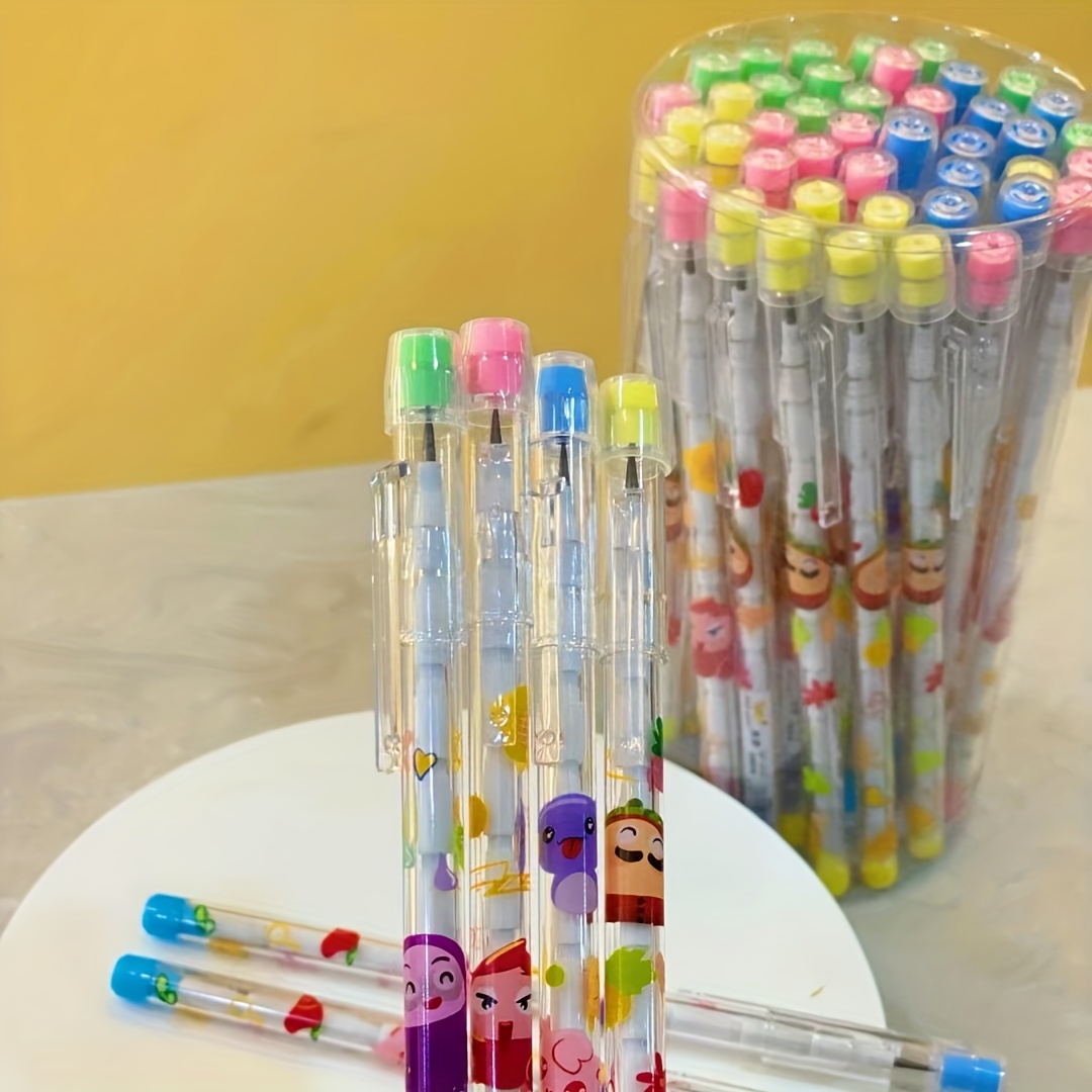 

50pcs Bucket Pencil With Eraser Head And Egg Pencil Valentine's Day Easter Gift Gift Pencil Colorful Cartoon Animal Pattern Free Pencil