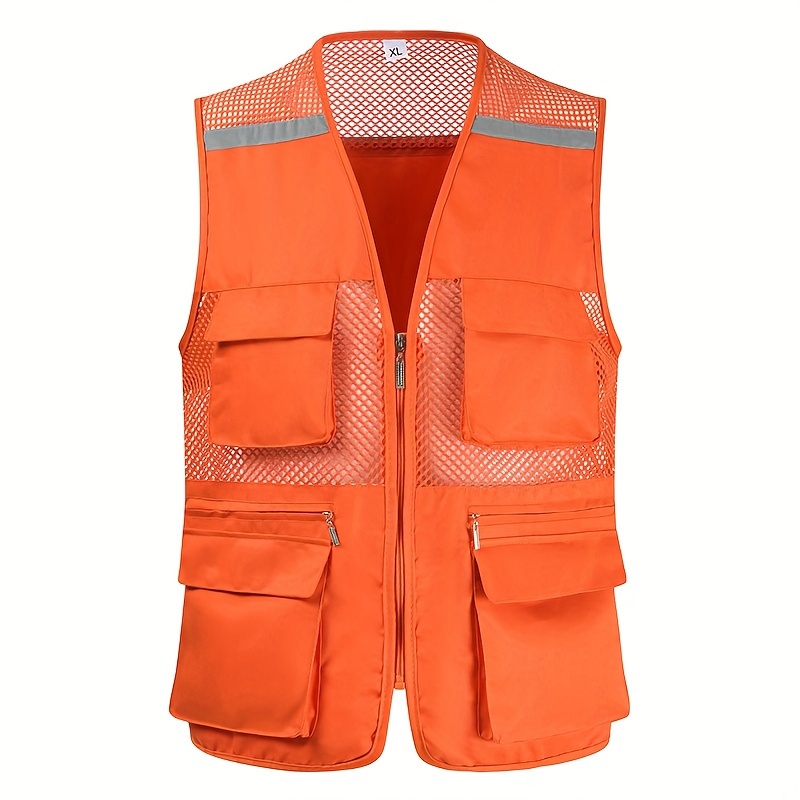 Lightweight Outdoor Zip Vest With Reflective Strips Safety - Temu