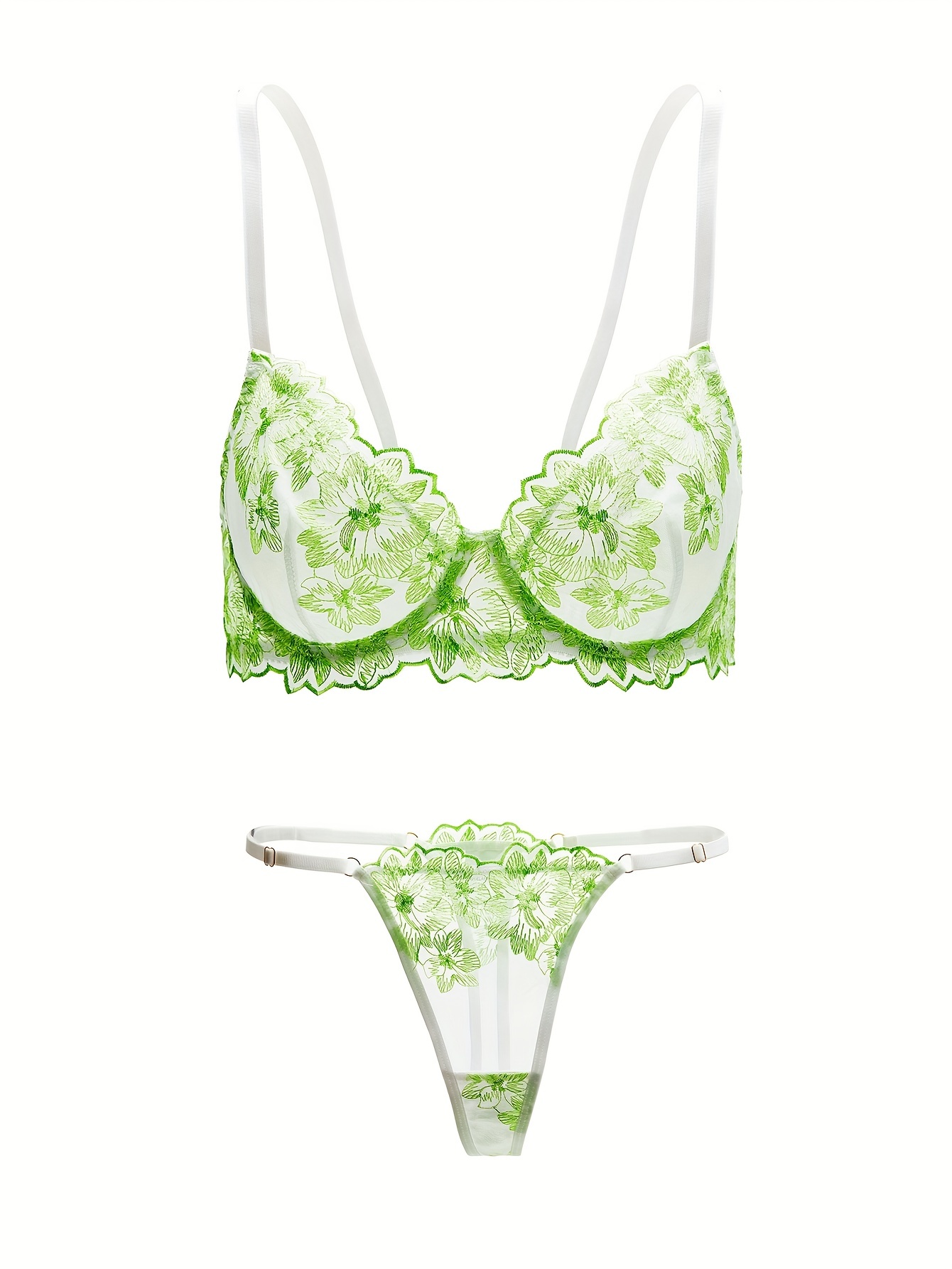 Tender Female Underwear, Brassiere And Panties. Bra Made Out Of White  Textile And Lace On Lime Green Background. Womens Underwear Displaying On  The Show-window. Fashionable Lingerie Concept. Stock Photo, Picture and  Royalty