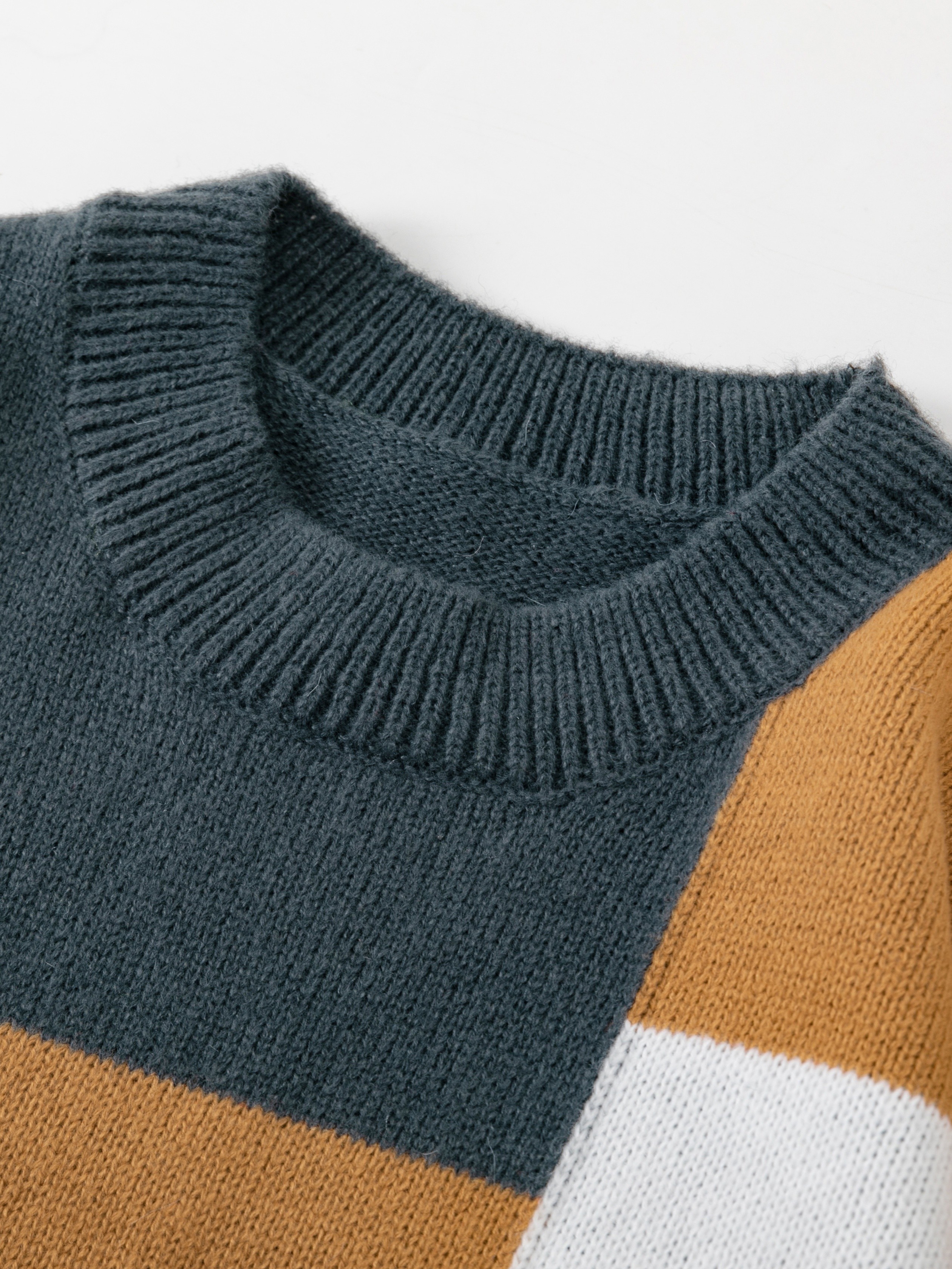 Suéter Bloque Color Punto Combina Casual Cálido Cuello - Temu Chile