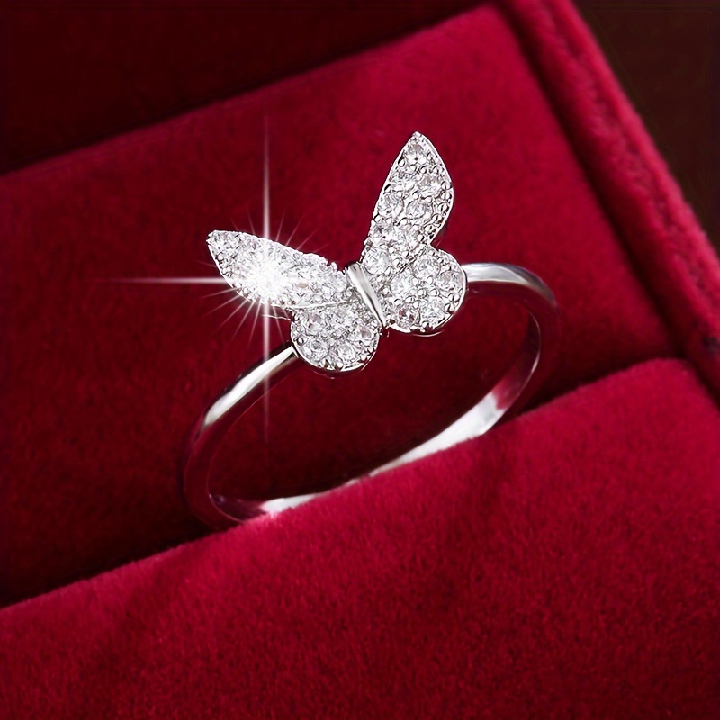 Chic Wrap Ring Trendy Butterfly Design Paved Shining - Temu