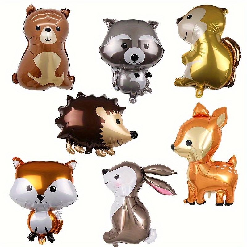 

7pcs Forest Animal Polyester Foil Balloons Giant Bunny Deer Hedgehog Fox Raccoon Wolf Monkey For Forest Theme Birthday Party Arrangement Jungle Decoration (1 Straw 1 Roll Of Ribbon) Easter Gift