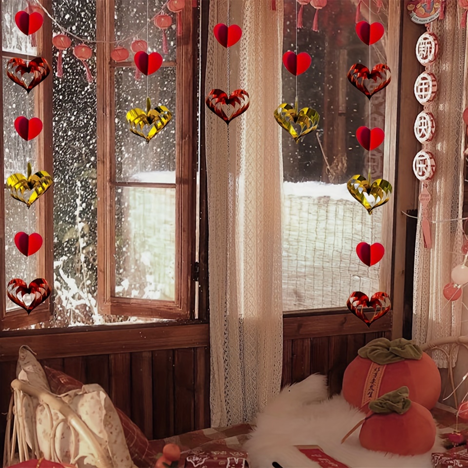 Decoraciones para el día de San Valentín, 80 guirnaldas de fieltro rojo  para colgar, sin bricolaje, decoración del día de San Valentín para el  hogar