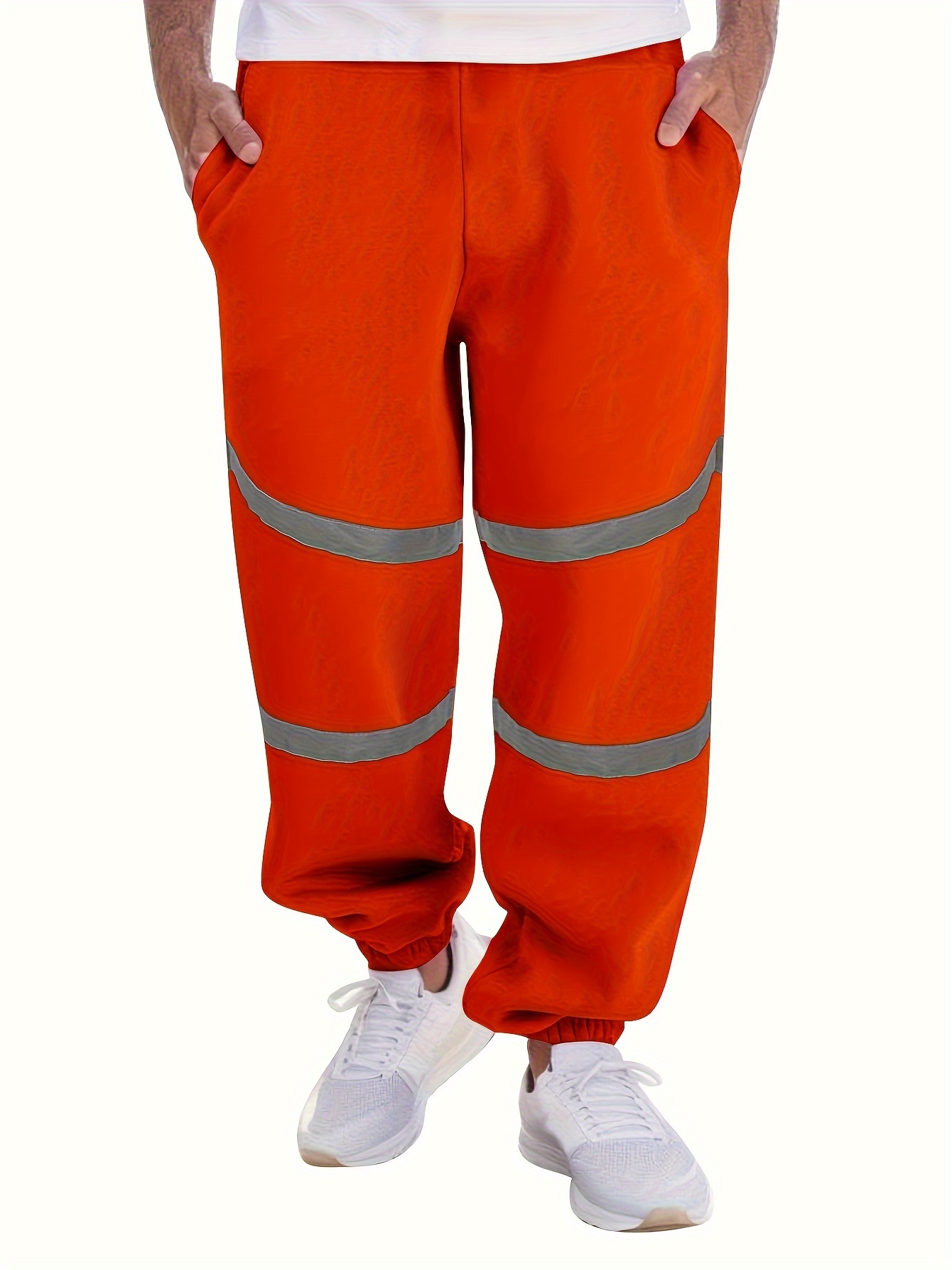 Men's Casual Reflective Strips Splicing Joggers Chic Waist - Temu