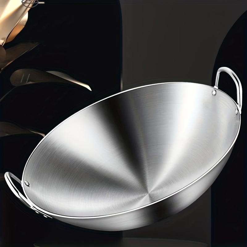 1pc Stainless Steel Pan Round Shape Frying Pan Chinese Style Wok For Home,  Outdoor, Restaurant, Kitchenware - - Temu