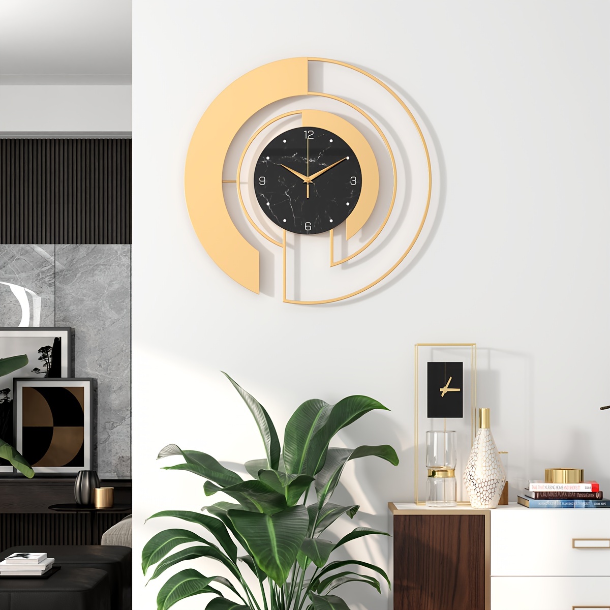  Reloj de pared para decoración del hogar, moderno reloj de pared  grande para sala de estar, silencioso, sin tictac, reloj de pared de  péndulo grande, funciona con pilas, reloj digital dorado