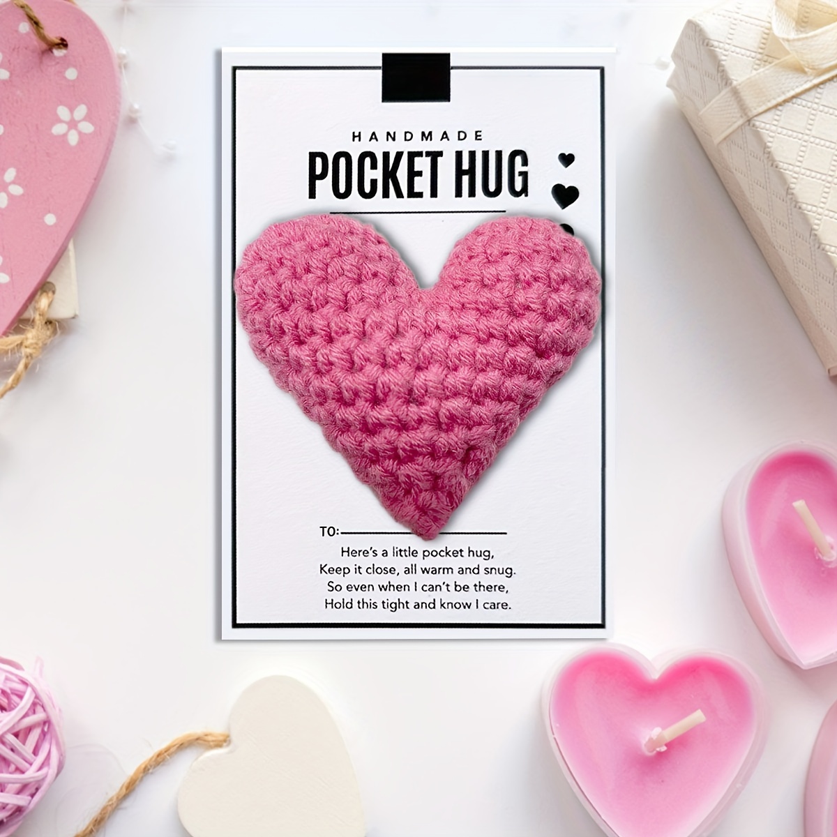 Crocheted Heart Pocket Hug Valentine's Day Gift New Year's - Temu