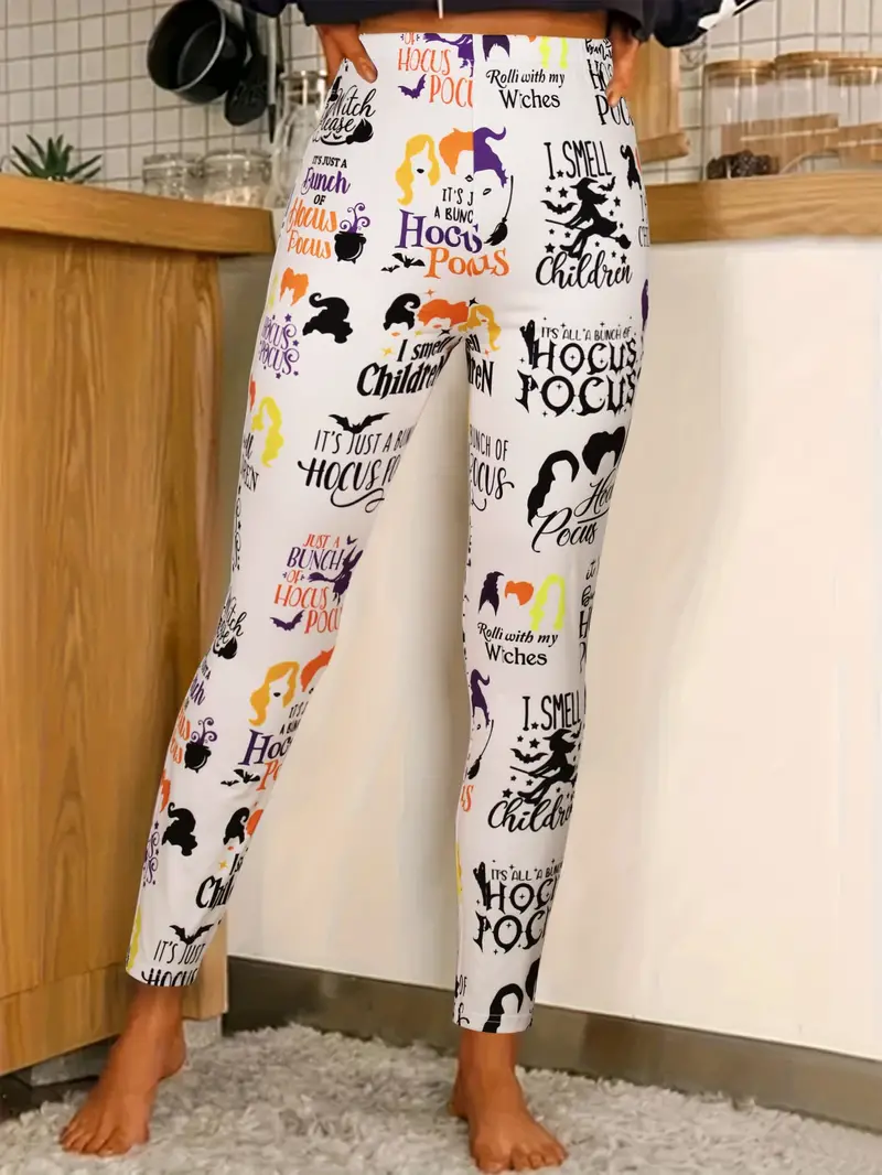 Plus Size Halloween Pants Women's Plus Witch Graphic High - Temu