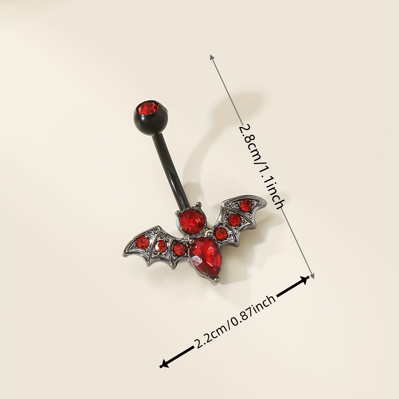 Black Bat Belly Button Ring For Men With Red Artificial Diamond Inlaid ...