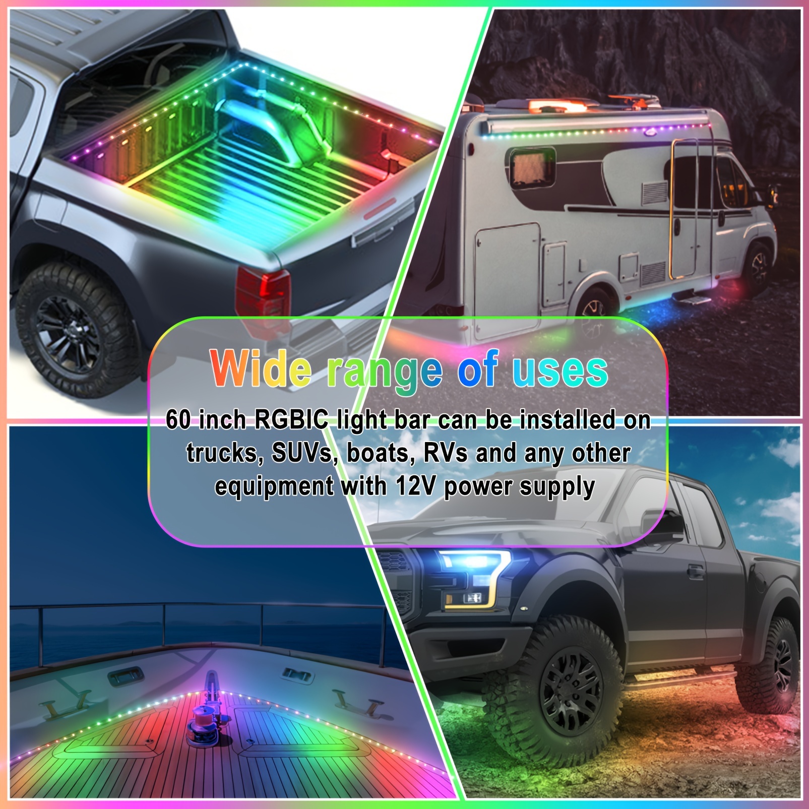 TIRAS LED RGB PARA CAPO DE AUTO, CAMIONETA MULTICOLOR Y AL RITMO DE LA –