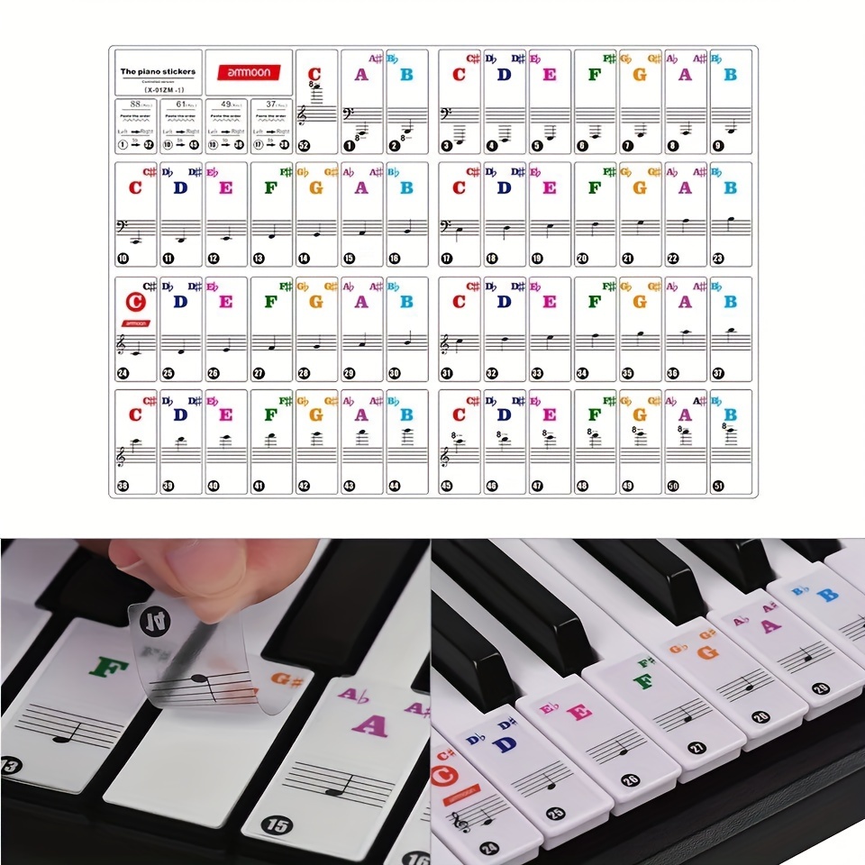 Étiquettes de Notes pour clavier de Piano, 88 touches/61 touches, bande de  guidage amovible et