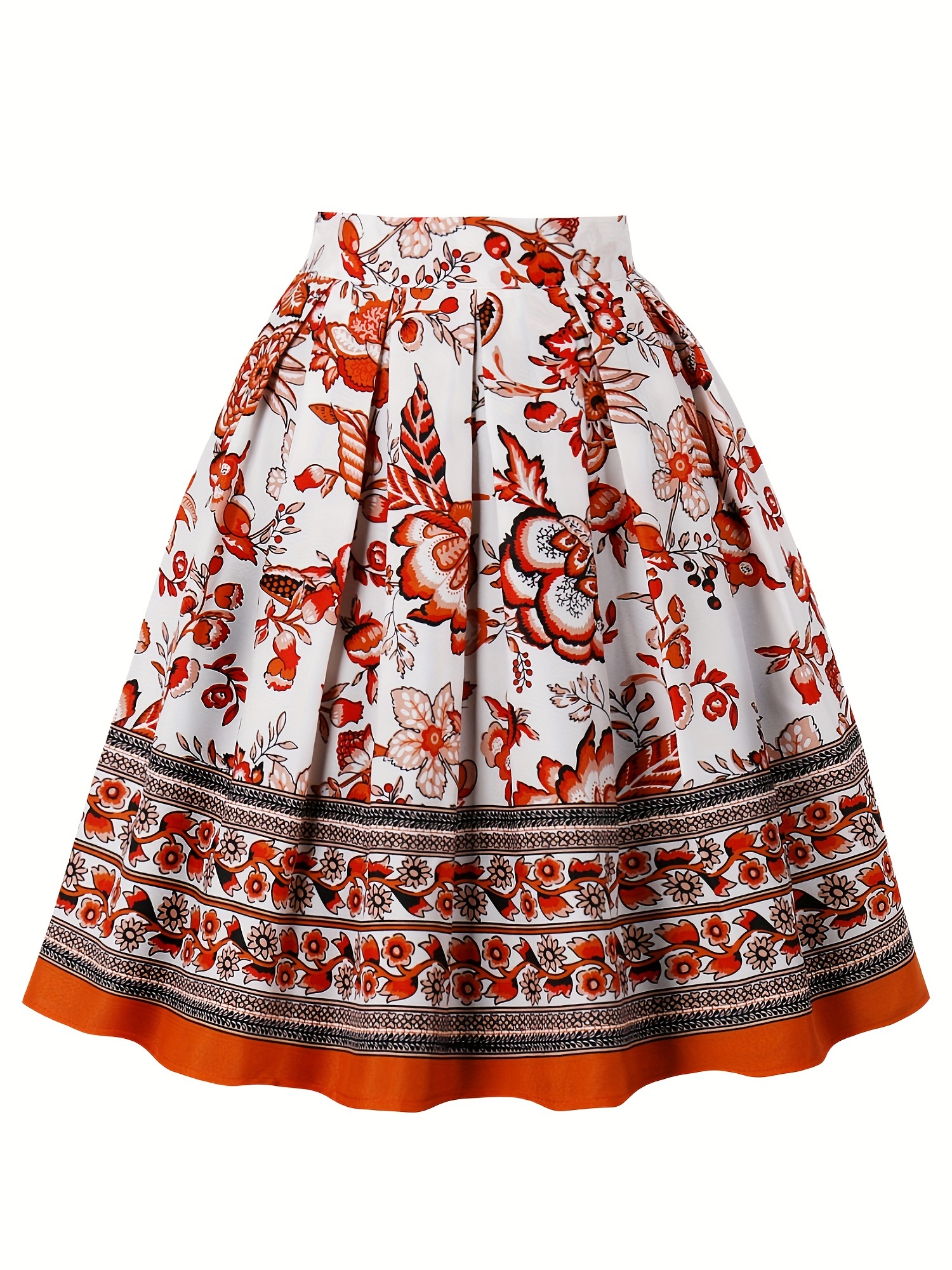 Floral Print Flared Skirt Vintage Big Swing Midi Skirt - Temu